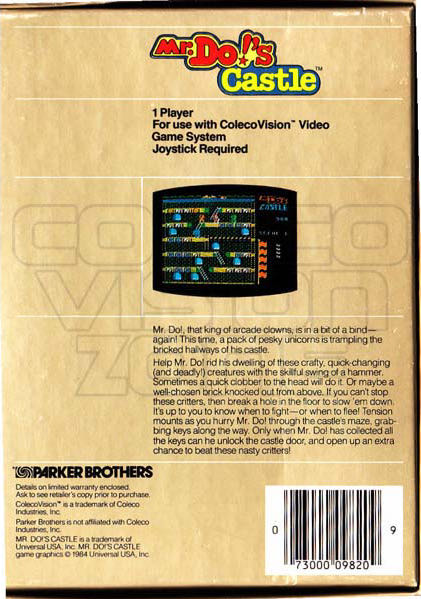 Mr. Do!’s Castle - Colecovision (Parker Brothers) video game collectible - Main Image 2