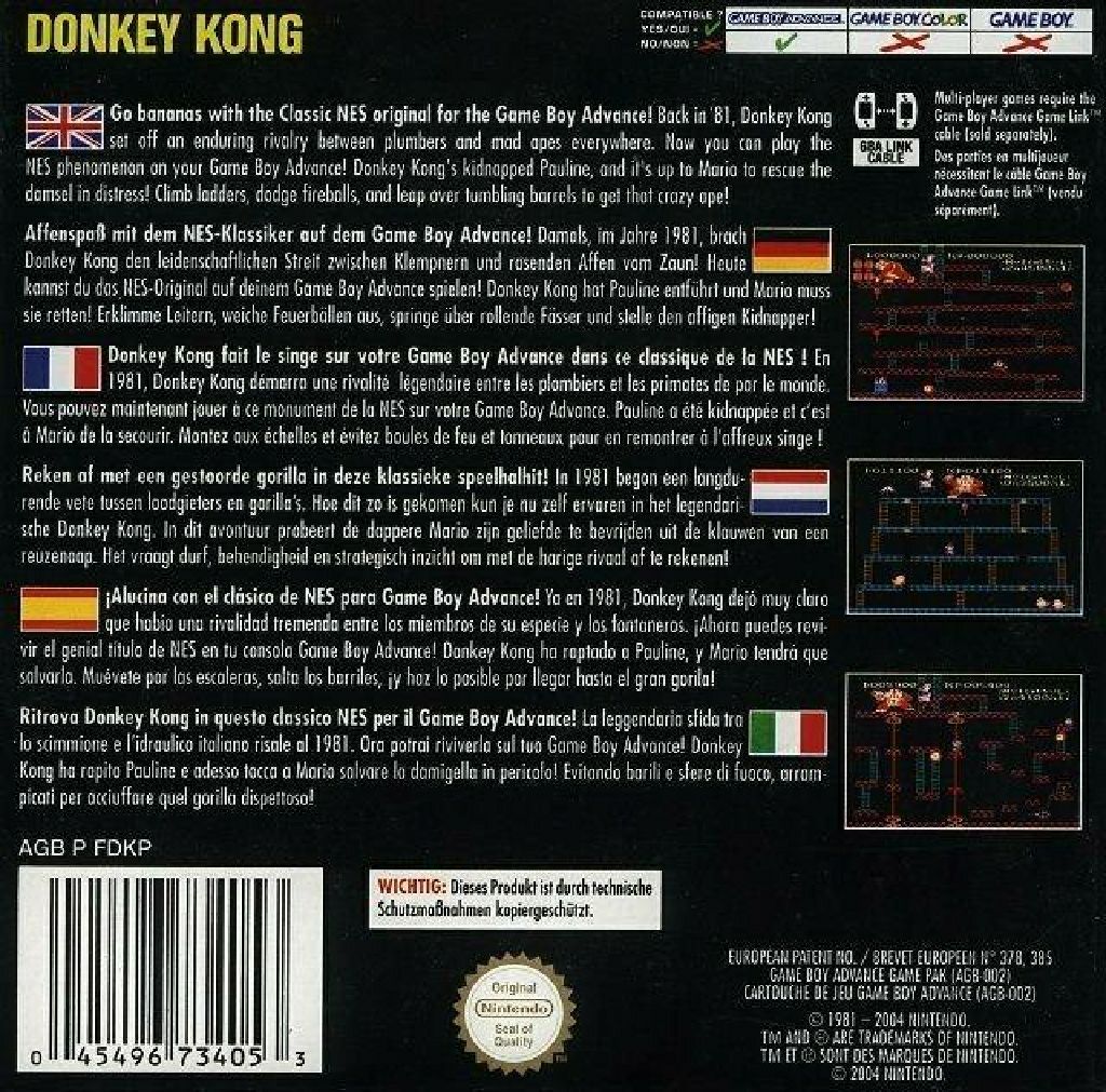 Nes Classics 2 : Donkey Kong - Nintendo Game Boy Advance (GBA) video game collectible - Main Image 2
