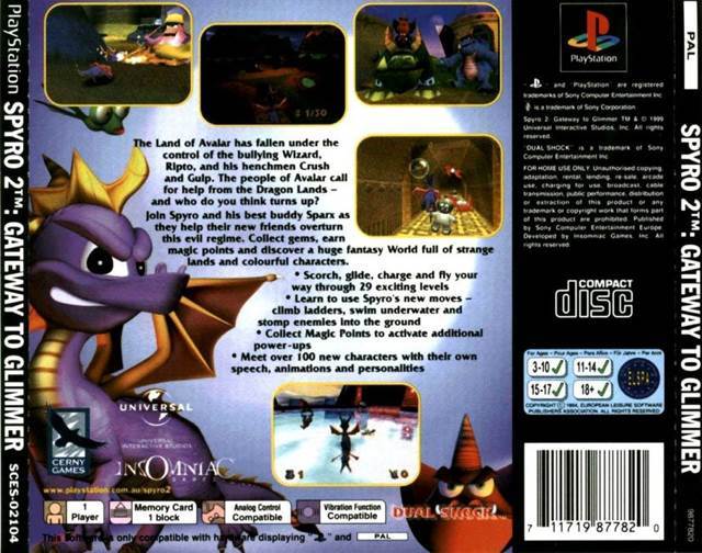 Spyro 2: Gateway to Glimmer - Sony PlayStation (Sony Computer Entertainment - 1) video game collectible [Barcode 711719188629] - Main Image 2