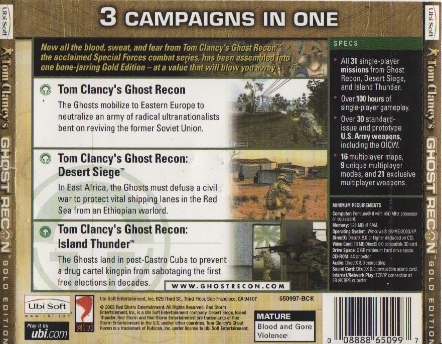 Tom Clancy’s Ghost Recon: Gold Edition - PC (Ubisoft - 1) video game collectible [Barcode 008888650997] - Main Image 2