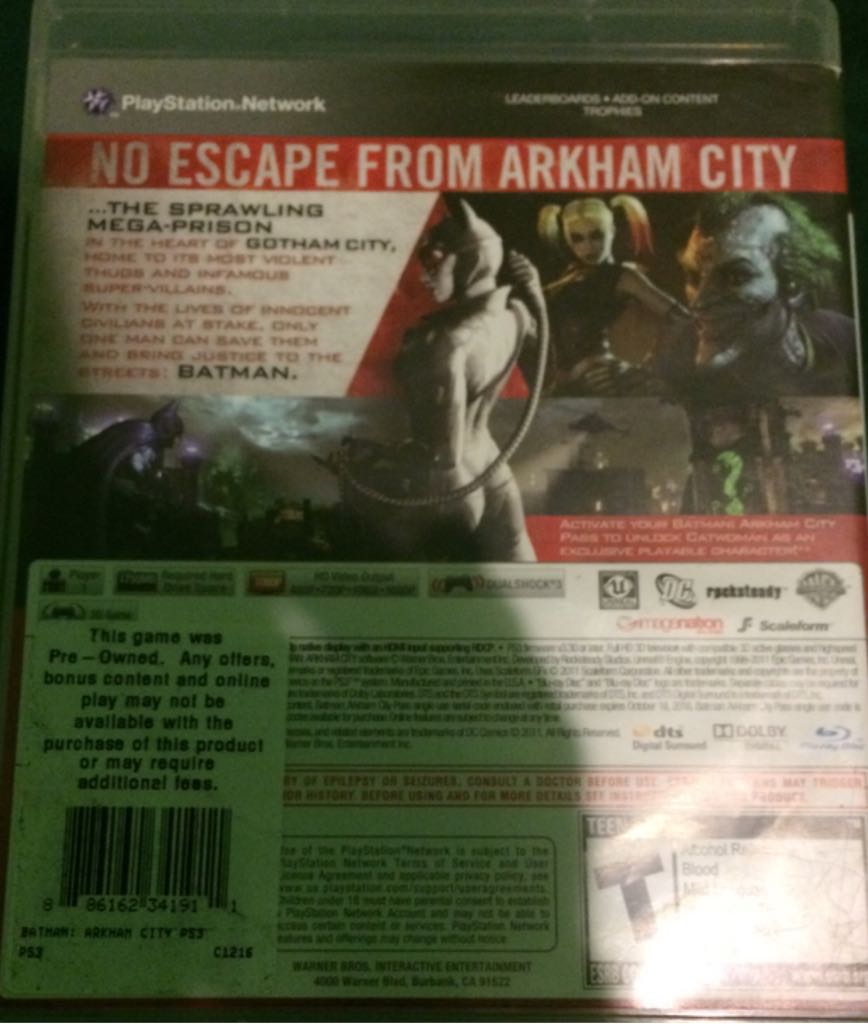 Batman Arkham City - Sony PlayStation 3 (PS3) (EA Games & Warner Bros. Interactive Entertainment) video game collectible [Barcode 886162341911] - Main Image 2