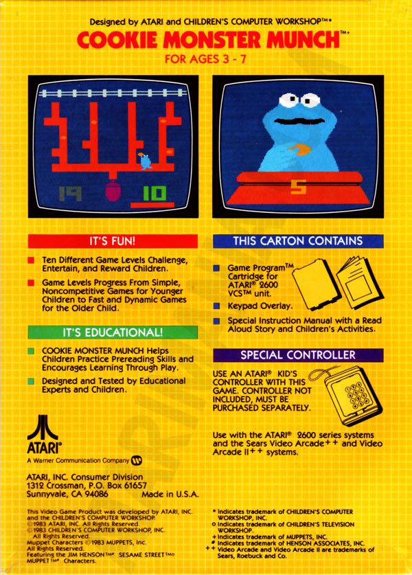 Cookie Monster Munch - Atari 2600 (Atari - 1) video game collectible [Barcode 077000261021] - Main Image 2