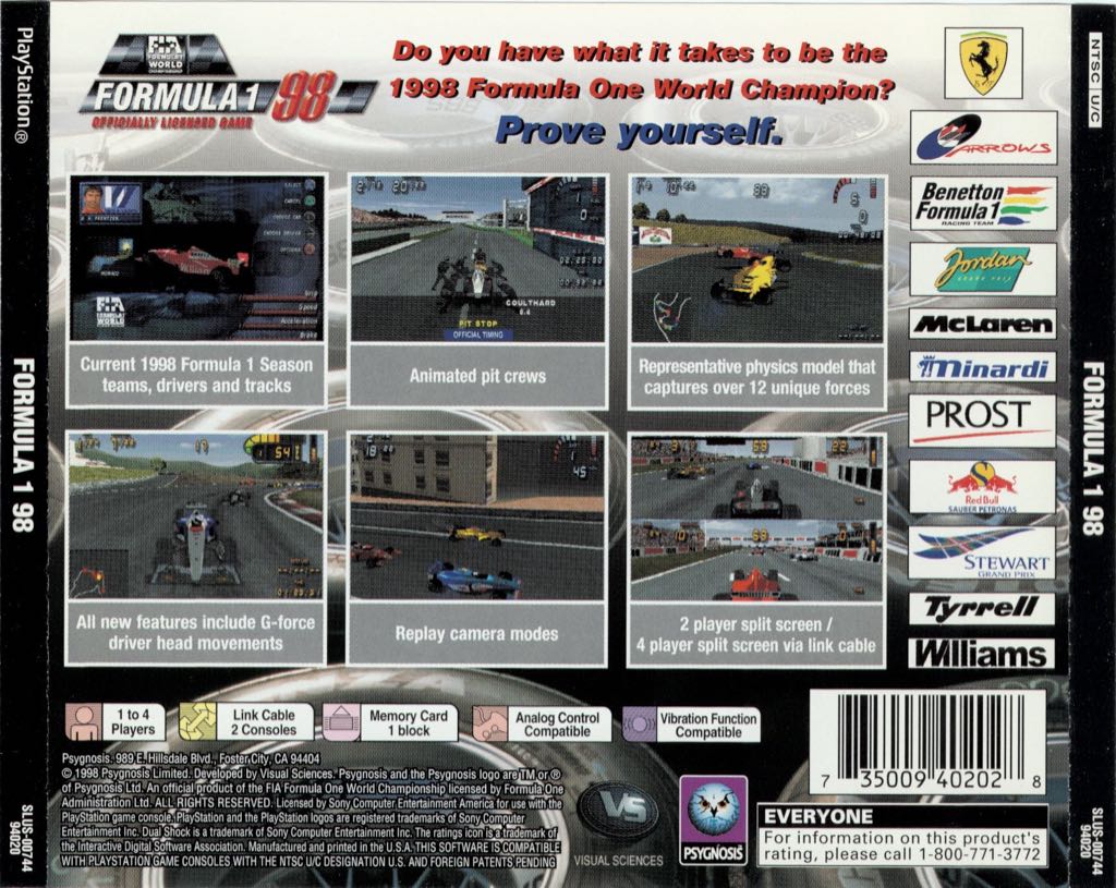FORMEL 1 98 - Sony PlayStation (Psygnosis - 2) video game collectible [Barcode 053203079991] - Main Image 2