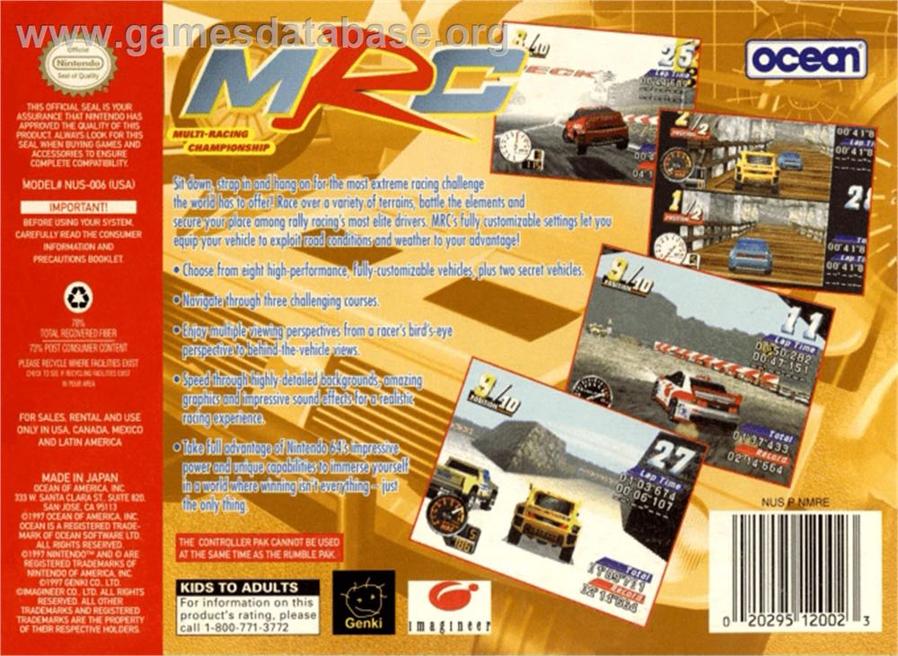 MRC: Multi-Racing Championship - Nintendo 64 (N64) (Ocean - 2) video game collectible - Main Image 2