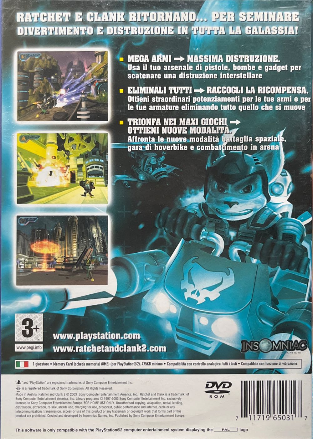 Ratchet & Clank 2: Fuoco A Volontà - Sony PlayStation 2 (PS2) (Insomniac Games - 1) video game collectible [Barcode 711719650317] - Main Image 2