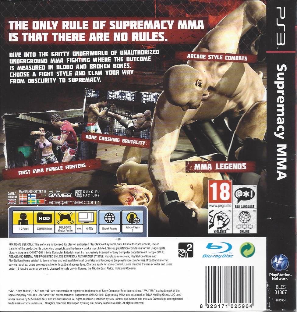 Supremacy MMA - Sony PlayStation 3 (PS3) (505 Games - 1-2) video game collectible [Barcode 812872014098] - Main Image 2