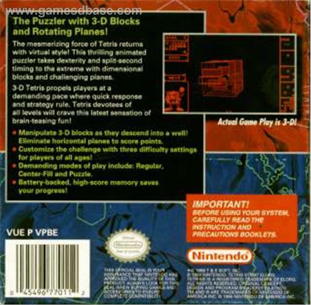 3d Tetris - Nintendo Virtual Boy video game collectible - Main Image 2