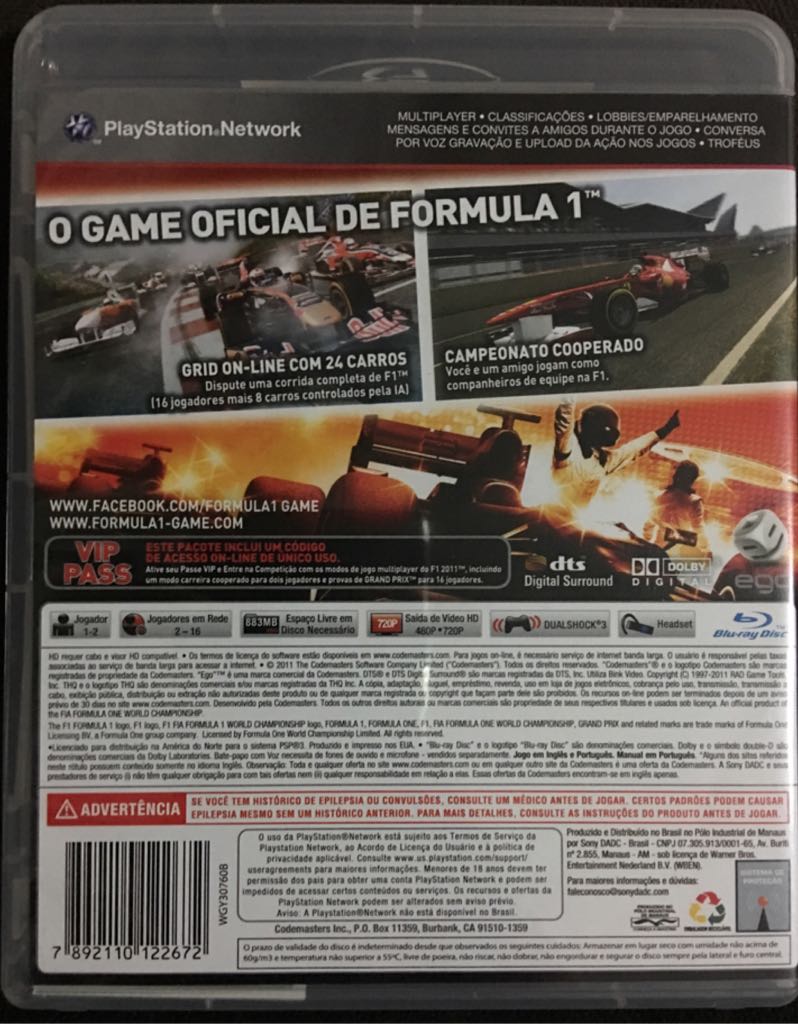 F1 2011 - Sony PlayStation 3 (PS3) (Codemasters - 2) video game collectible [Barcode 7892110122672] - Main Image 2