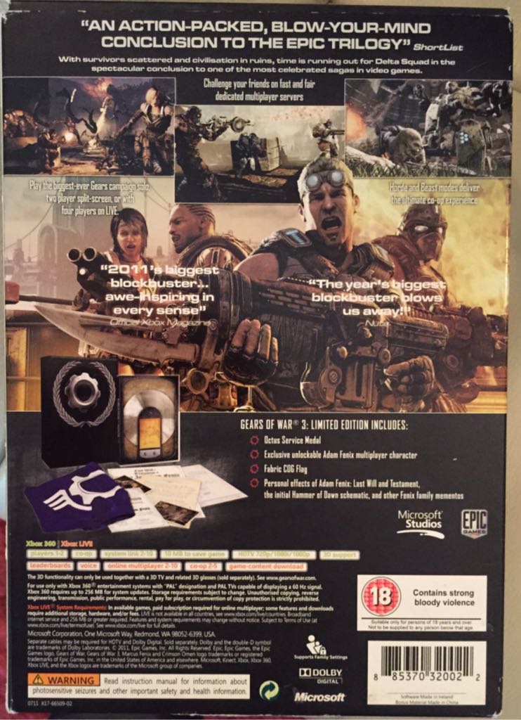 Gears of War 3 - Limited Edition - Microsoft Xbox 360 (Microsoft - 10) video game collectible [Barcode 885370320022] - Main Image 2