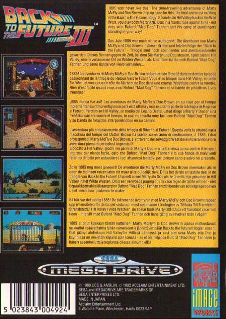 Back To The Future Part III - Sega Mega Drive (Image Works - 1) video game collectible - Main Image 2