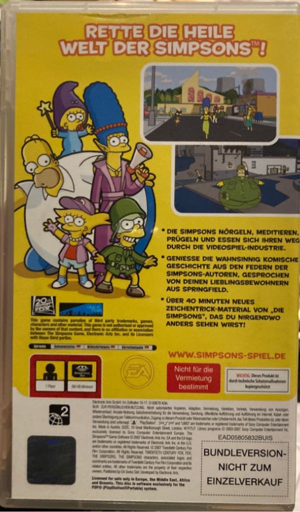 DIE SIMPSONS - DAS SPIEL - Sony PlayStation Portable (PSP) (Electronic Arts) video game collectible [Barcode 5030932068767] - Main Image 2