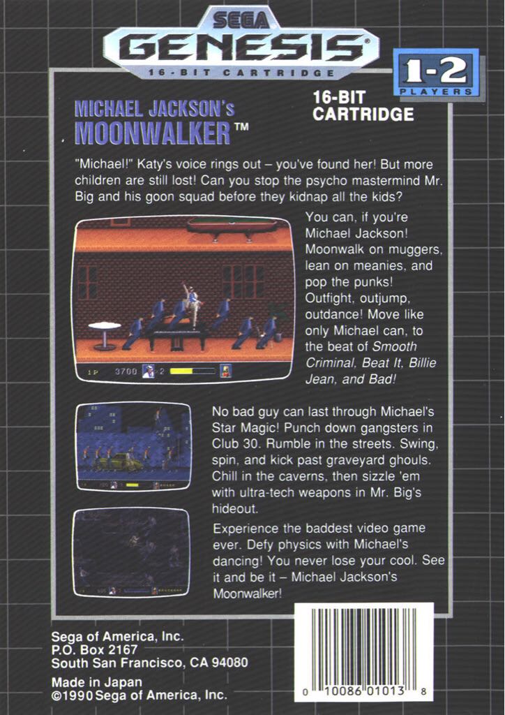 Michael Jacksonâs Moonwalker - Sega Genesis (Mega Drive) (Sega - 1) video game collectible - Main Image 2