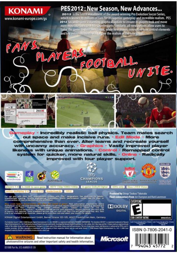 PES 2012 - Microsoft Xbox 360 (4) video game collectible [Barcode 4012927035962] - Main Image 2