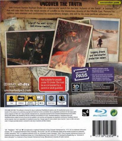 Uncharted 3: Drake’s Deception - Sony PlayStation 3 (PS3) (Naughty Dog - 2) video game collectible [Barcode 711719124399] - Main Image 2