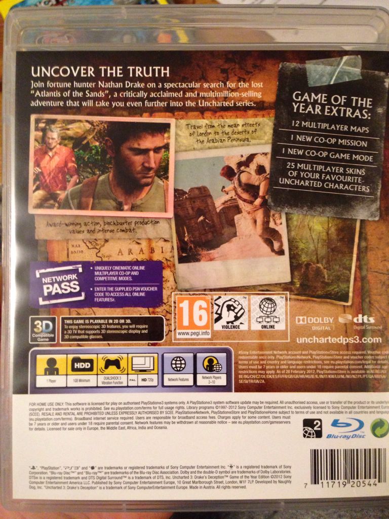 Uncharted 3: Drake’s Deception - Game Of The Year - Sony PlayStation 3 (PS3) (Sony Comptuter Entertainment - 10) video game collectible [Barcode 711719205449] - Main Image 2