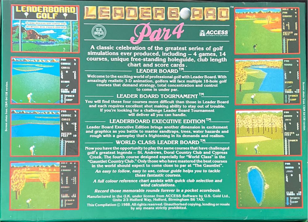 Leaderboard Par 4 - Commodore 64 (U.S Gold) video game collectible [Barcode 5013442543733] - Main Image 2