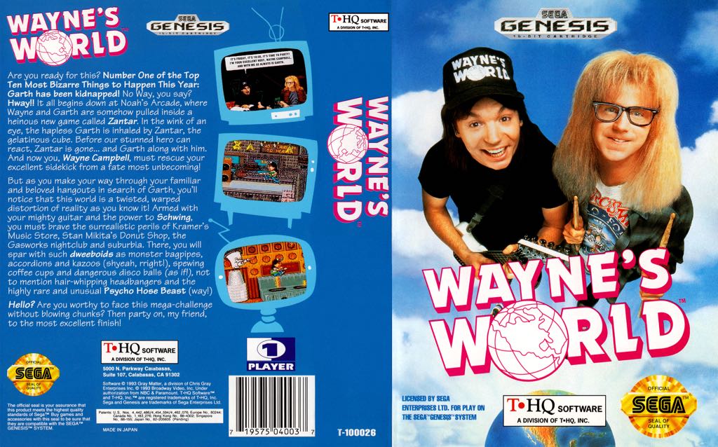 Wayne’s World - Sega Genesis (Mega Drive) (THQ - 1) video game collectible [Barcode 719575040037] - Main Image 2