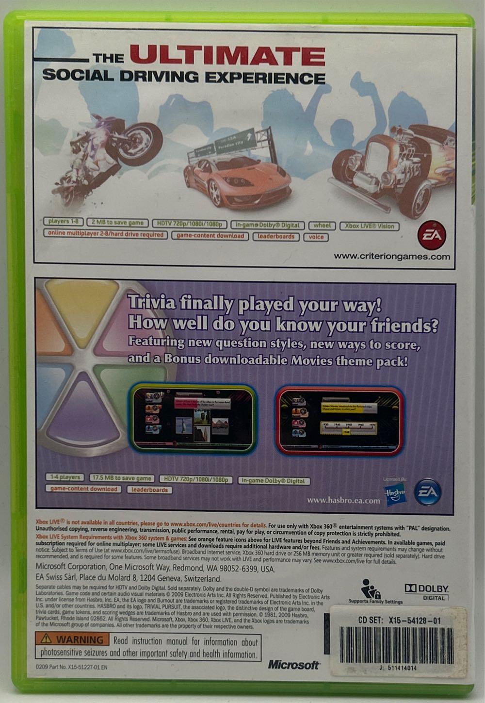 Burnout Paradise - The Ultimate Box / Trivial Pursuit - Microsoft Xbox 360 (Electronic Arts - 1-4) video game collectible - Main Image 2