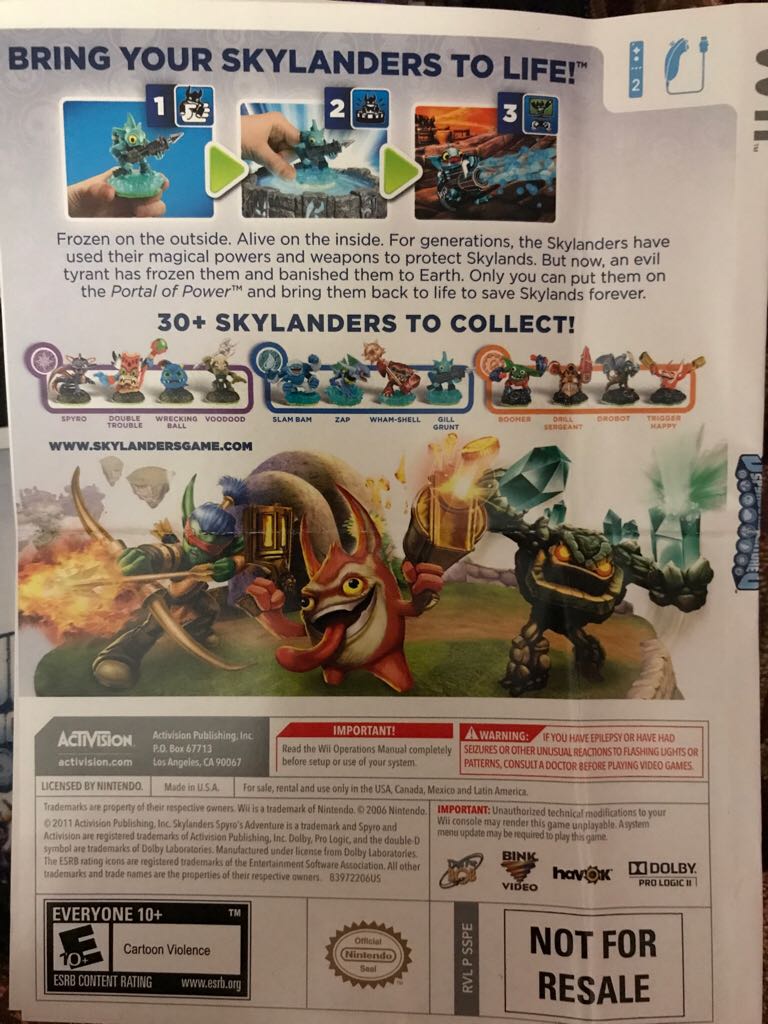 Skylanders: Spyro’s Adventure - Nintendo Wii (Activision - 1-2) video game collectible [Barcode 5030917097973] - Main Image 2
