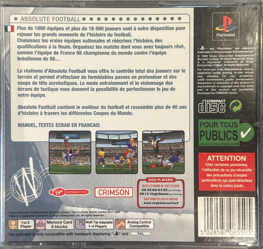 Absolute Football - Sony PlayStation video game collectible [Barcode 5028587085505] - Main Image 2