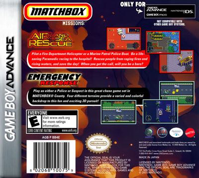 Matchbox Missions: Air, Land and Sea Rescue/Emergency Response - Nintendo Game Boy Advance (GBA) (DSI Games/Mattel Games - 1) video game collectible [Barcode 802068100759] - Main Image 2