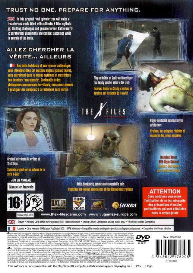 The X-Files: Resist Or Serve - Sony PlayStation 2 (PS2) (Vivendi Games - 1) video game collectible [Barcode 3348542178236] - Main Image 2