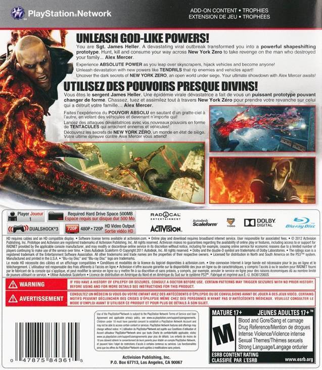 Prototype 2 - Sony PlayStation 3 (PS3) (Activision - 1) video game collectible [Barcode 047875843615] - Main Image 2
