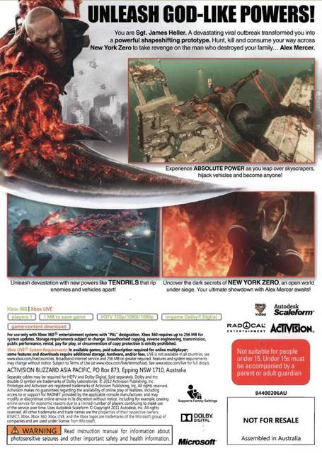 Prototype 2 - Sony PlayStation 3 (PS3) (Activision Blizzard - 1) video game collectible [Barcode 047875843776] - Main Image 2