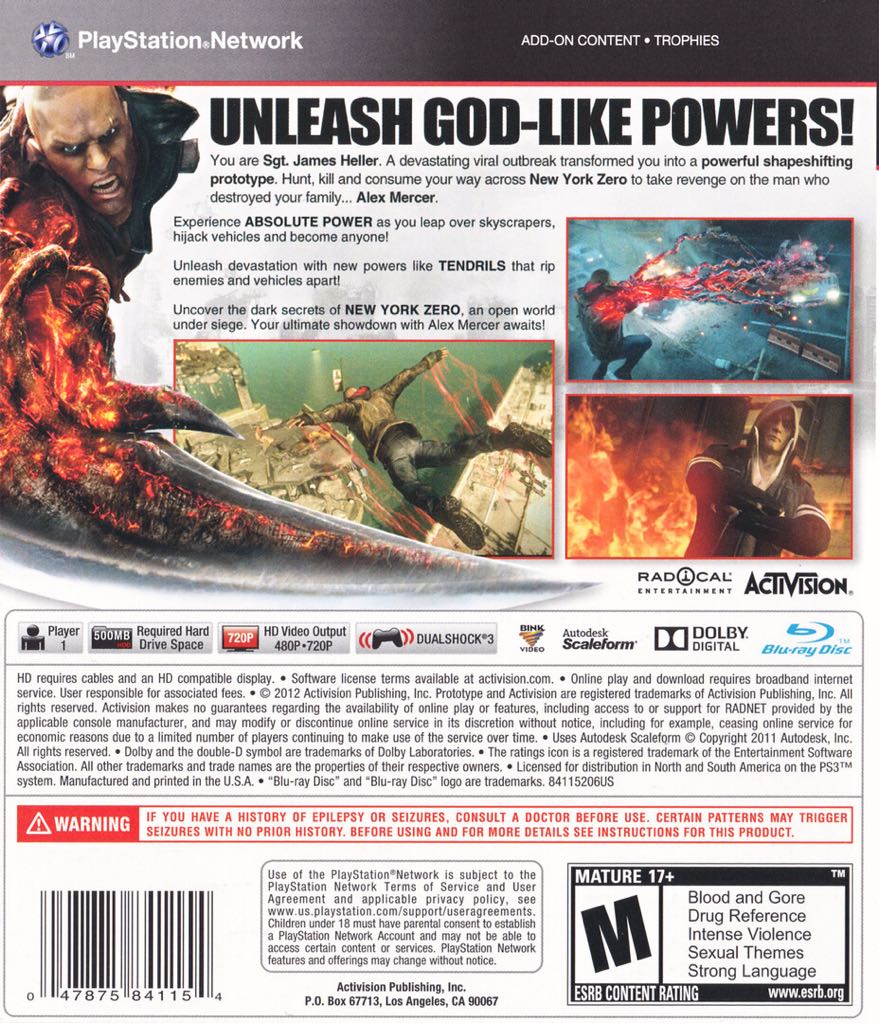 Prototype 2 - Sony PlayStation 3 (PS3) (Activision - 1) video game collectible [Barcode 5030917098154] - Main Image 2