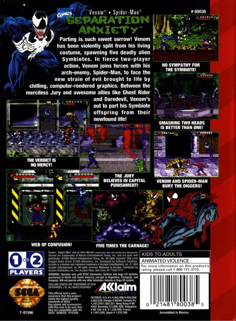 Spider-Man & Venom: Separation Anxiety - Sega Genesis (Mega Drive) (2) video game collectible - Main Image 2