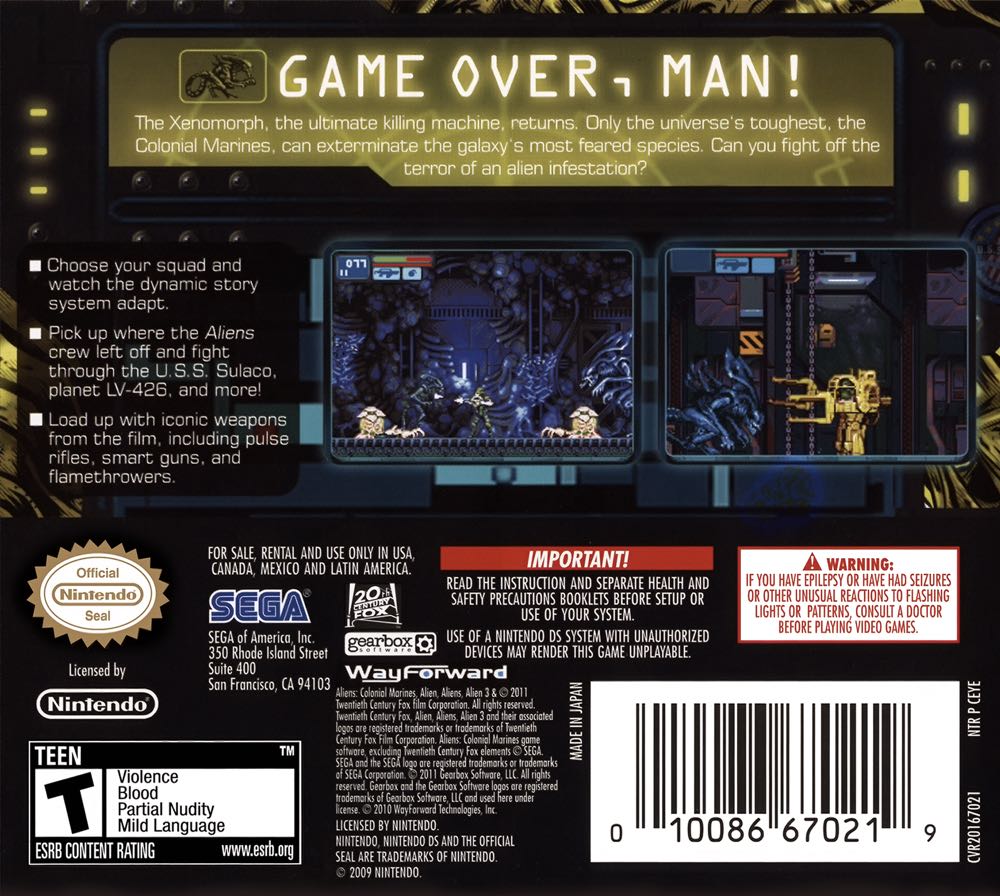 Aliens: Infestation - Nintendo DS (Sega) video game collectible [Barcode 5055277013616] - Main Image 2