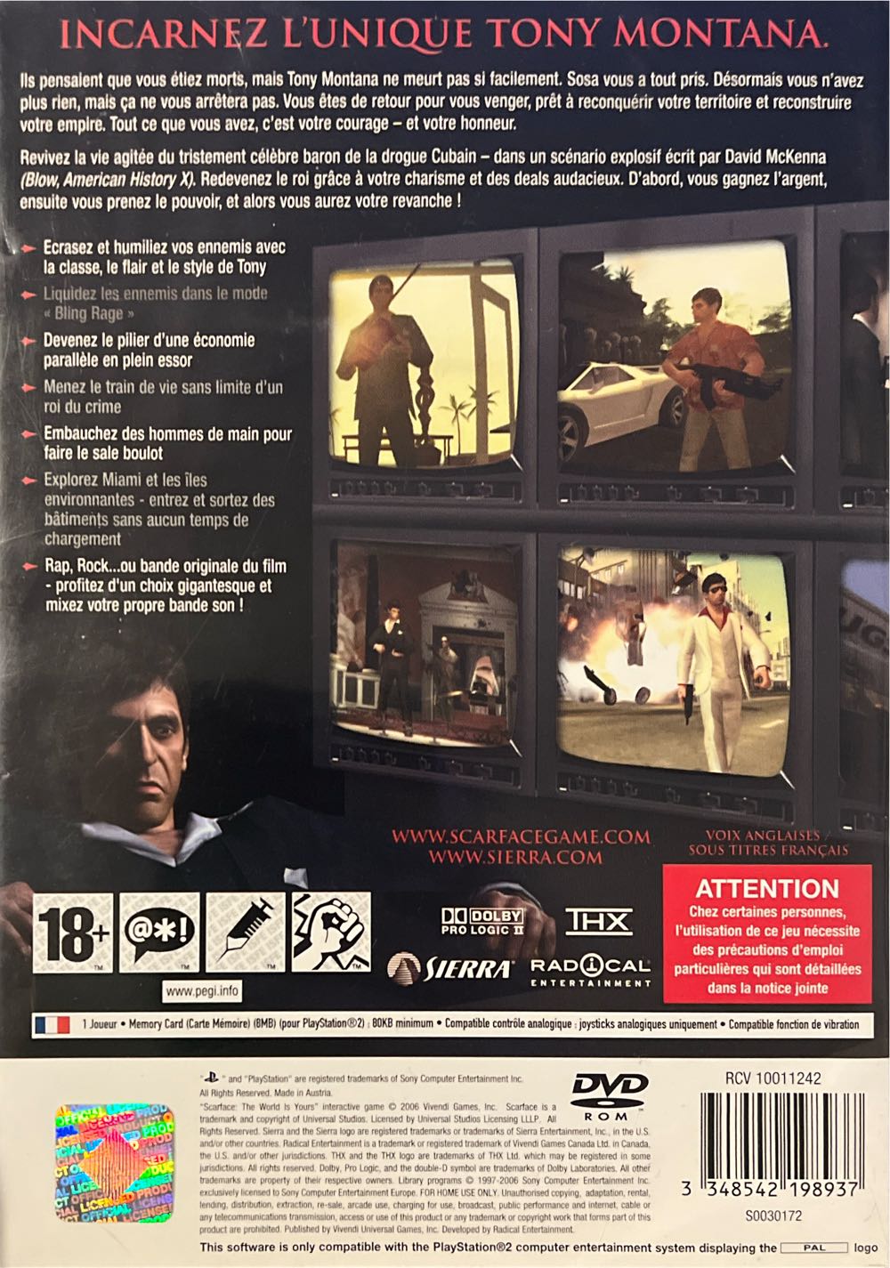Scarface : The World Is Yours - Sony PlayStation 2 (PS2) (Sierra - 1) video game collectible [Barcode 3348542198937] - Main Image 2