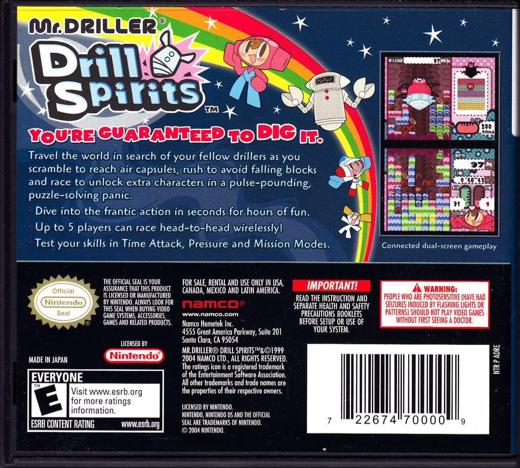 Mr. Driller: Drill Spirits - Nintendo DS (Namco Bandai - 1) video game collectible - Main Image 2