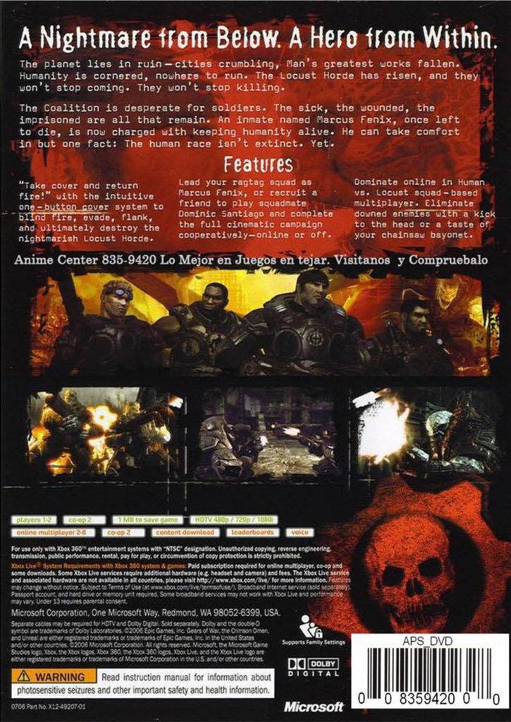 Gears Of War - Microsoft Xbox 360 (Microsoft Game Studio - 2) video game collectible [Barcode 882224260145] - Main Image 2