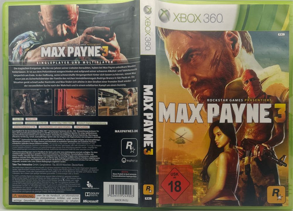 Max Payne 3 (Slip Cover) - Microsoft Xbox 360 (Rockstar - 1) video game collectible [Barcode 4033841268281] - Main Image 3