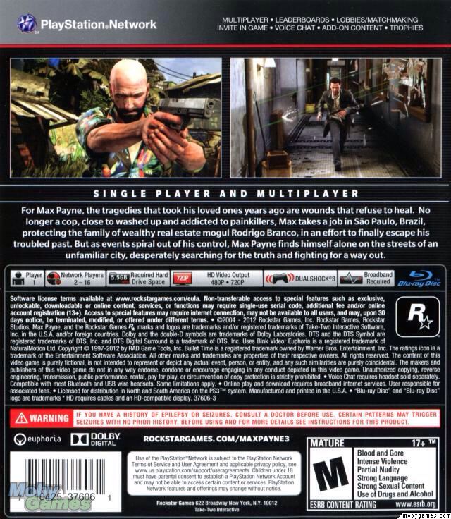 Max Payne 3 - Sony PlayStation 3 (PS3) (Take Two Interactive - 1) video game collectible [Barcode 710425471773] - Main Image 2