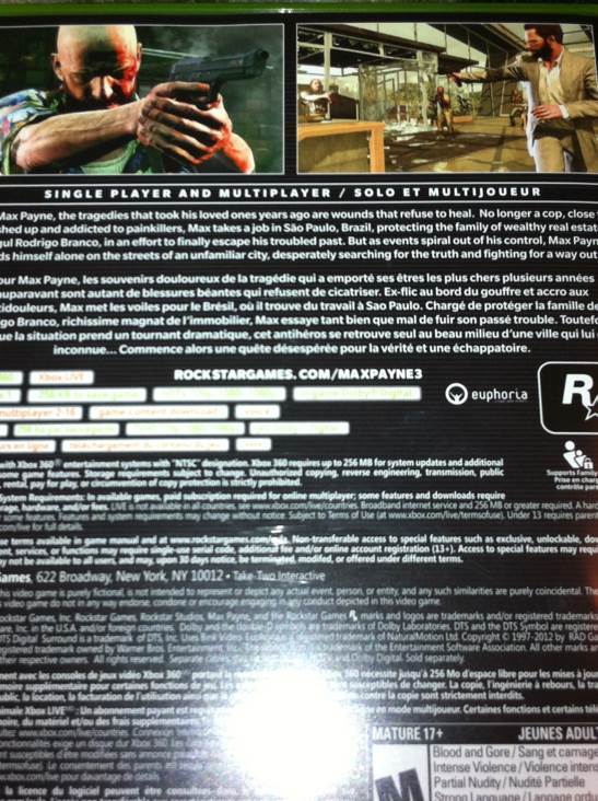 Max Payne 3 - Microsoft Xbox 360 video game collectible - Main Image 2