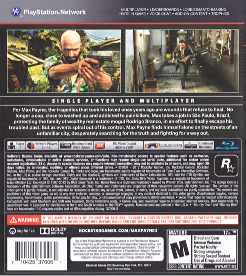 Max Payne 3 - Sony PlayStation 3 (PS3) (Rockstar Games) video game collectible - Main Image 2