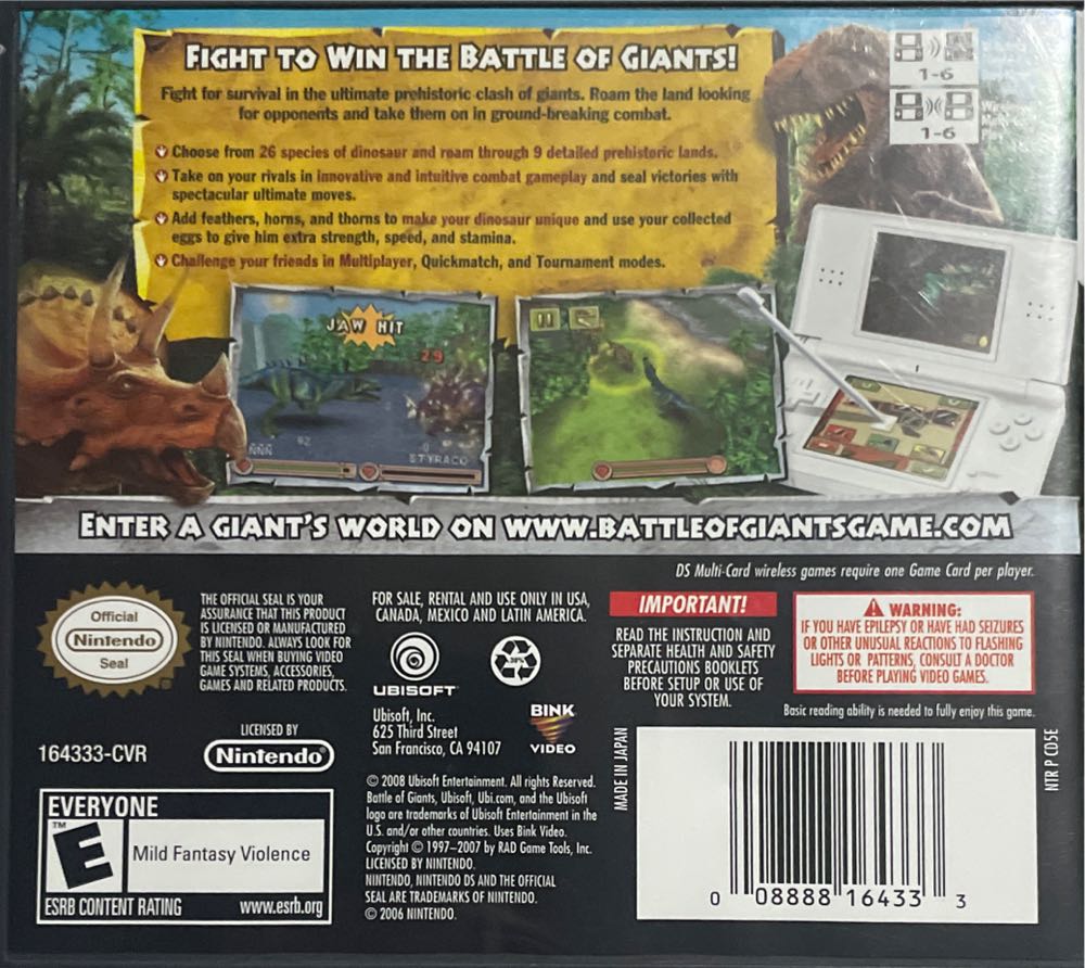 Battle Of Giants: Dinosaurs - Nintendo DS (Ubisoft - 1) video game collectible [Barcode 008888164333] - Main Image 2