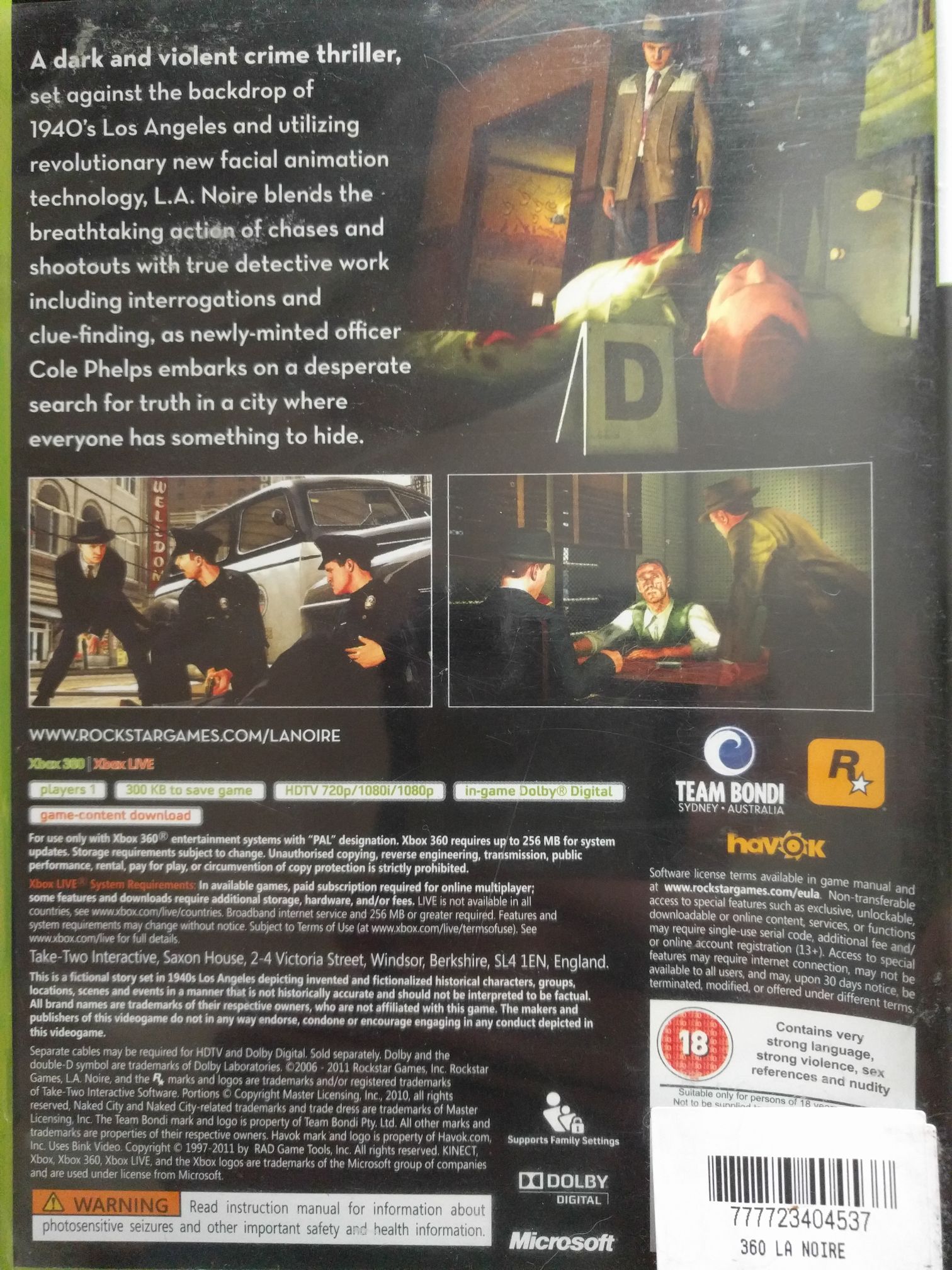 L.A Noire - Microsoft Xbox 360 video game collectible [Barcode 012110573626] - Main Image 2