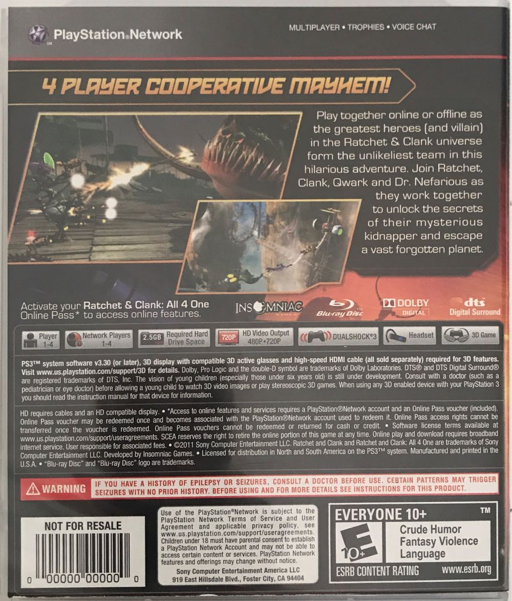 Ratchet & Clank All 4 One - Sony PlayStation 3 (PS3) (Insommiac Games - 1-2) video game collectible [Barcode 0711719981756] - Main Image 2