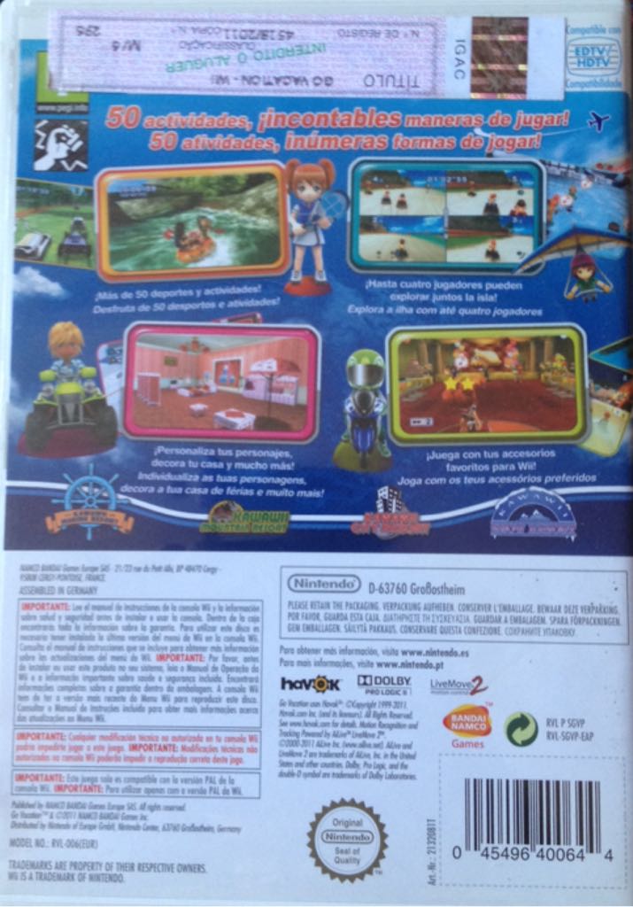 Go Vacation - Nintendo Wii (Bandai Namco - 1-4) video game collectible [Barcode 045496400644] - Main Image 2