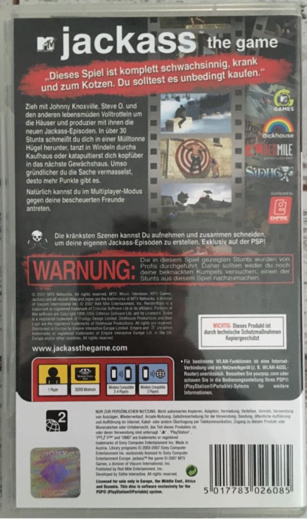 JACKASS - THE GAME - Sony PlayStation Portable (PSP) (REDMILE ENTERTAINMENT - 1) video game collectible [Barcode 5017783026085] - Main Image 2