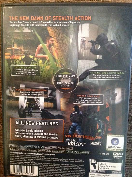 Tom Clancy’s Splinter Cell: Pandora Tomorrow - Sony PlayStation 2 (PS2) (Ubisoft - 4) video game collectible [Barcode 008888321606] - Main Image 2