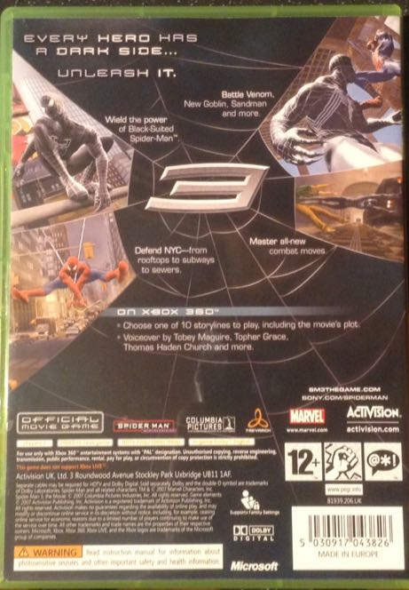 Spider-Man 3: The Movie - Microsoft Xbox 360 (Activision - 1) video game collectible [Barcode 5030917043826] - Main Image 2