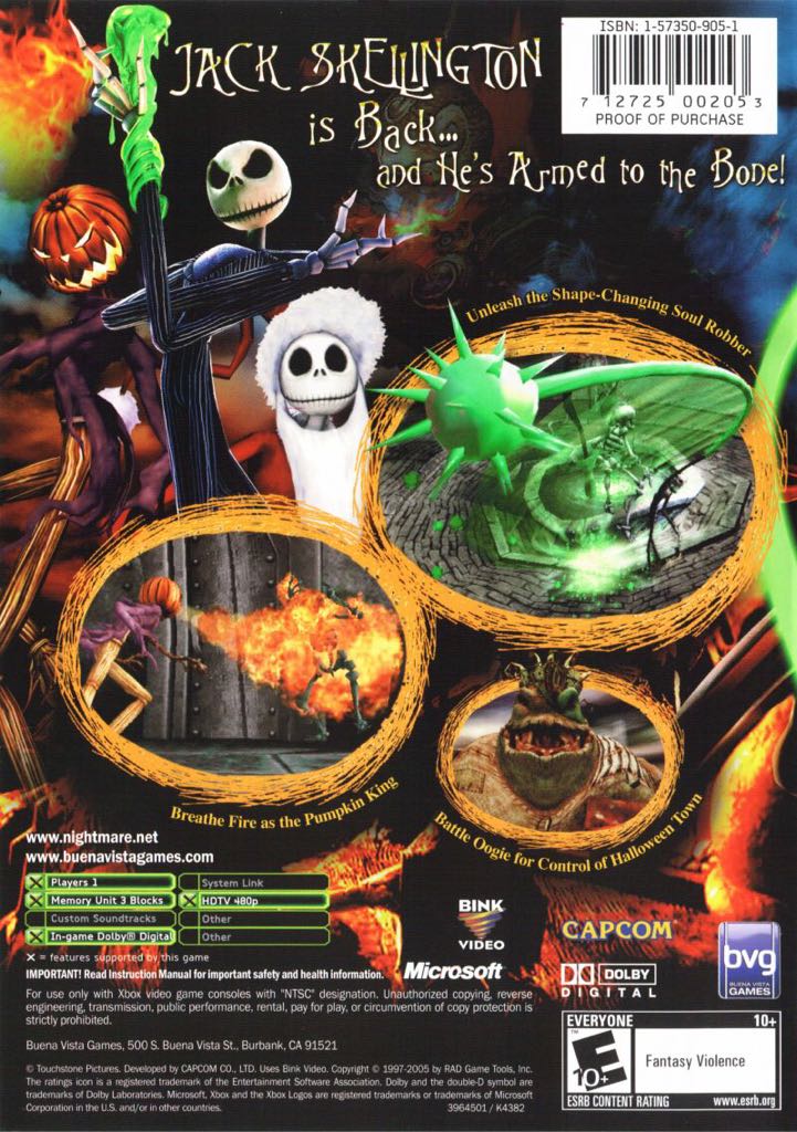 The Nightmare Before Christmas: Oogie’s Revenge - Microsoft Xbox (Capcom/Disney Interactive Studios) video game collectible [Barcode 5030945047094] - Main Image 2