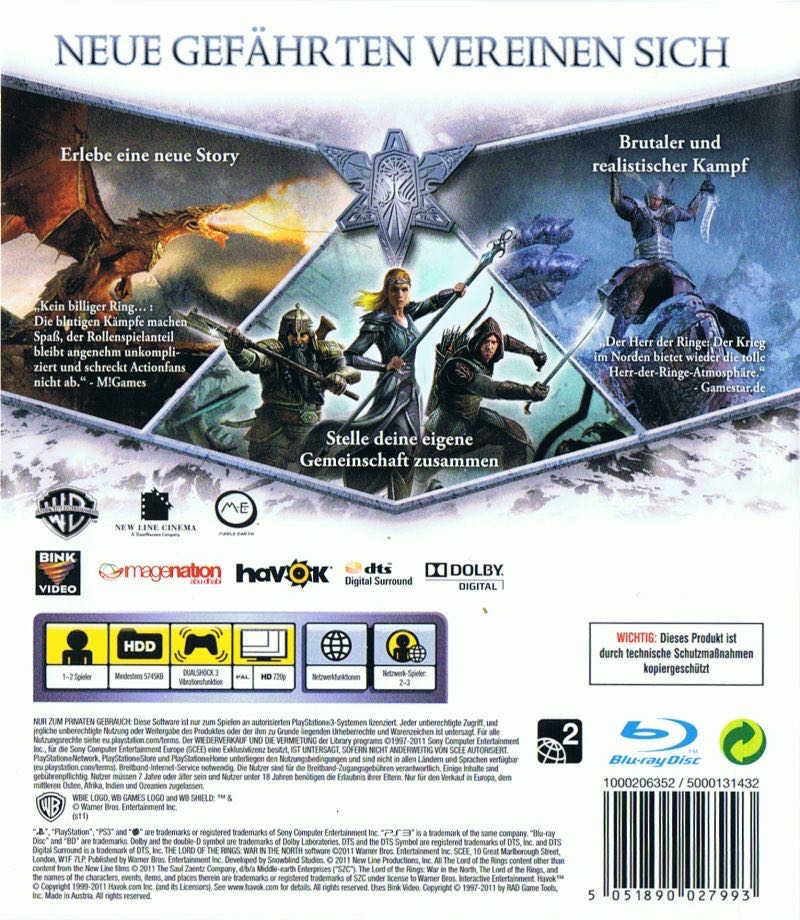 Lord Of The Rings: War In The North - Sony PlayStation 3 (PS3) (Warner Bros. Interactive Entertainment - 1-3) video game collectible [Barcode 883929221431] - Main Image 2