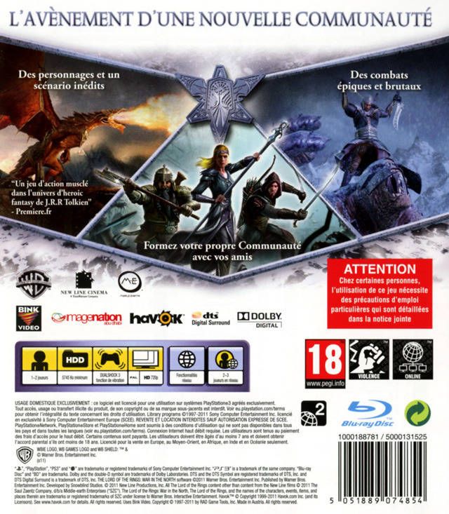The Lord Of The Rings: War In The North - Sony PlayStation 3 (PS3) (Warner Bros. Interactive - 3) video game collectible [Barcode 883929131792] - Main Image 2