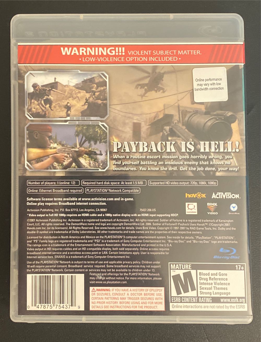 Soldier Of Fortune : Payback - Sony PlayStation 3 (PS3) (Activision - 1) video game collectible [Barcode 047875754379] - Main Image 2