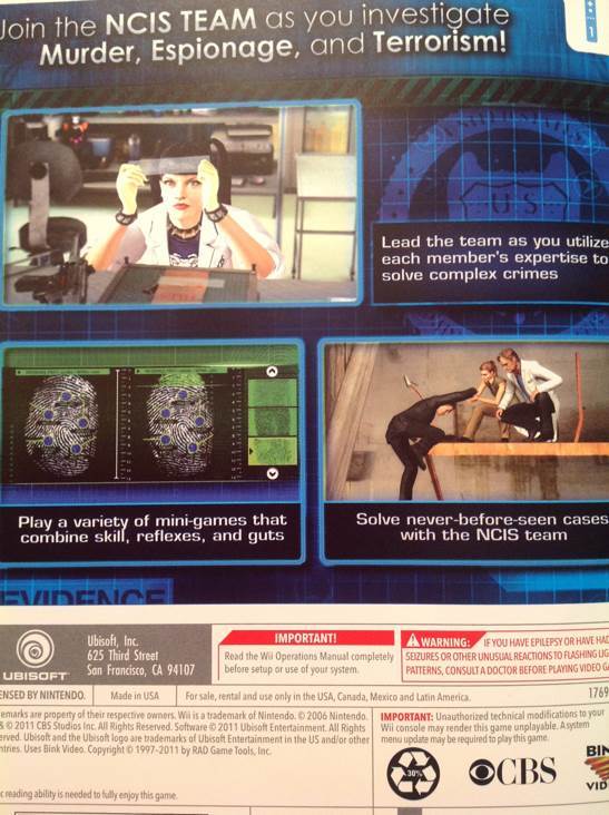 NCIS - Nintendo Wii (Ubisoft) video game collectible [Barcode 008888176930] - Main Image 2